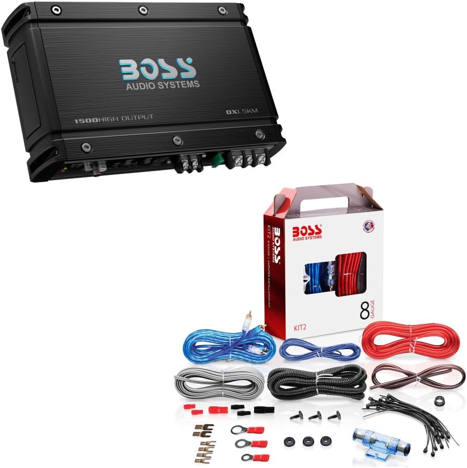 BOSS Audio Systems Monoblock Amplifier Class A/B + Amp Wire Kit