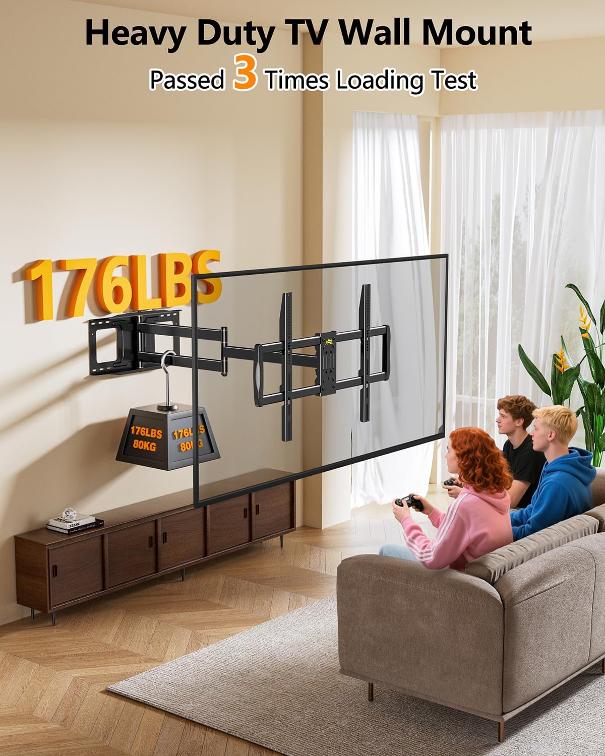 FORGING MOUNT 43–110 inch Long Arm Full Motion TV Wall Mount Holds 176 lbs, VESA 900x600mm, 42.8″ Long Extension for Screen Centered on Living Room,Heavy Duty TV Mount, Tilt, Fits 12″/16″/24″ Studs,