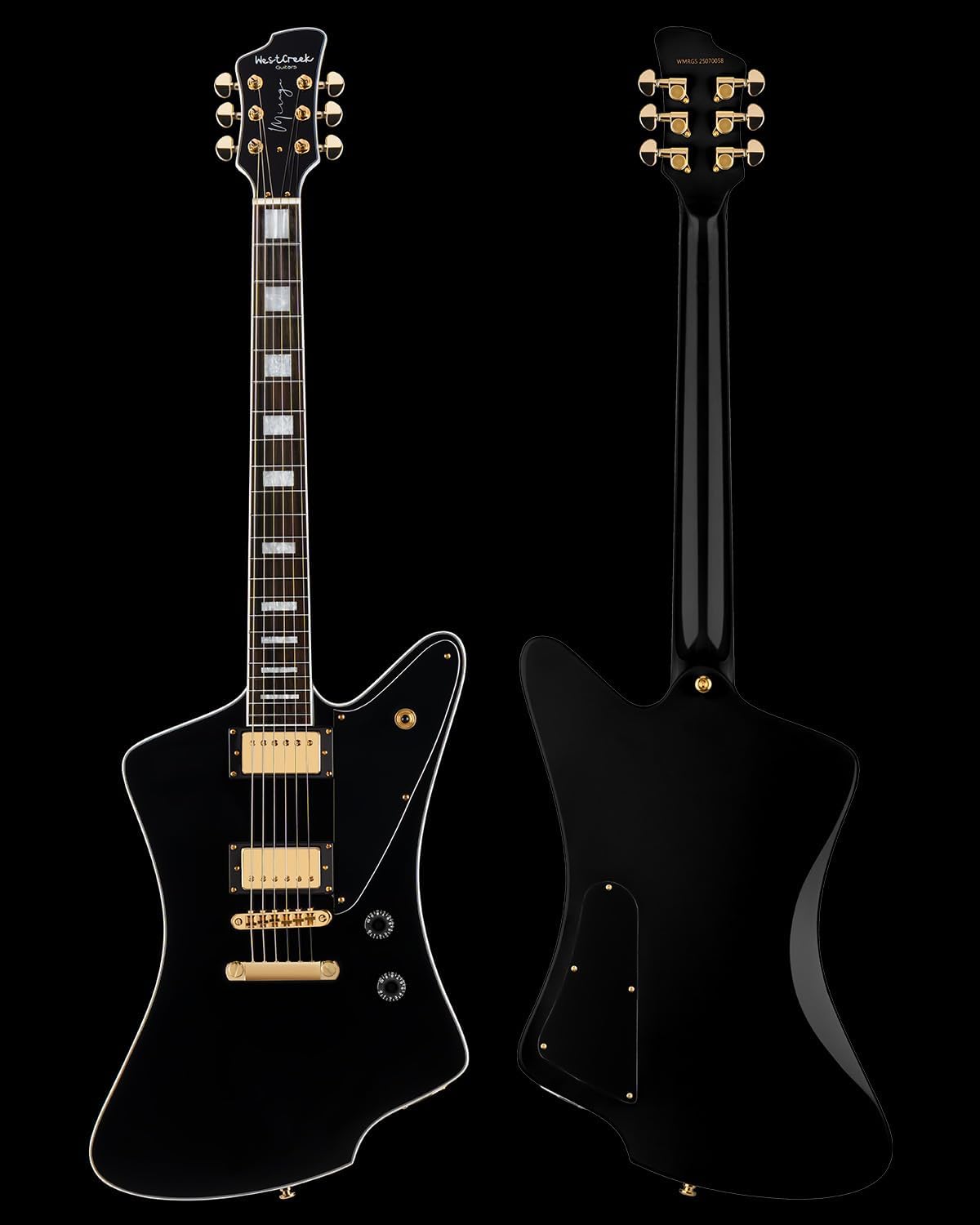 WestCreek Mirage Solid Body Electric Guitar, Mahogany Body, Maple Neck, Rosewood Fretboard, Rounded End Frets, Bone Nut (Glossy Obsidian Black)