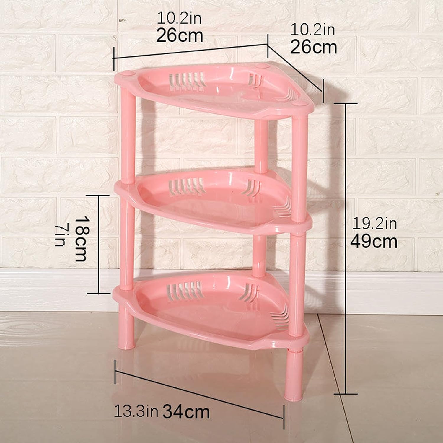 3 Tier Corner Storage Shelf Unit Organizer for Bathroom and Kitchen - Pink/White Shower Storage Rack with Out Tower for Plastic Bathroom Storage Shelves (A)