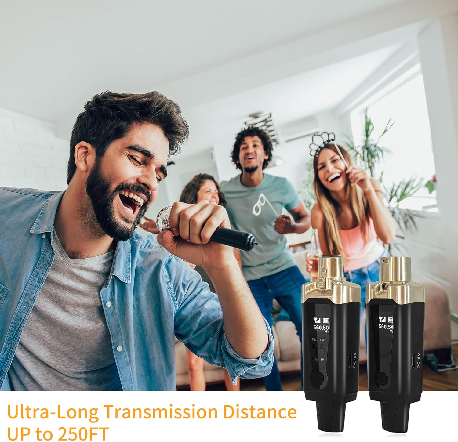 Wireless XLR Microphone Transmitter & Receiver, UHF Wireless Mic System, 16 Channels XLR Mic Adapter for Dynamic Microphone, Audio Mixer, Electric Guitar Bass, 48V Phantom Power, 250ft Range