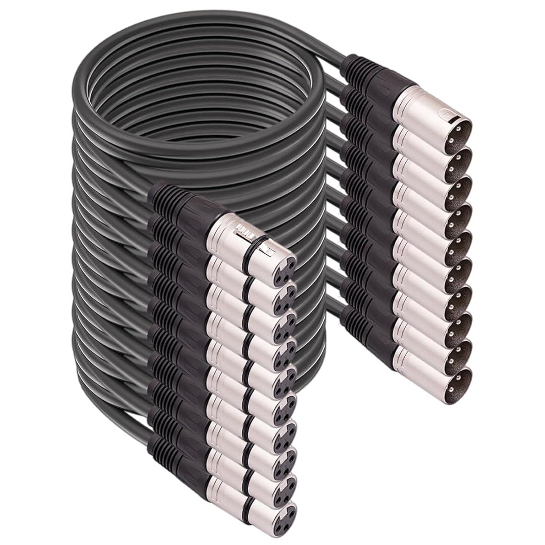 10 Packs 3 Pin XLR Connector, XLR Microphone Cable, Balanced Male to Female Connections for Microphone and Audio Interface (2 Meter/6.5Ft)