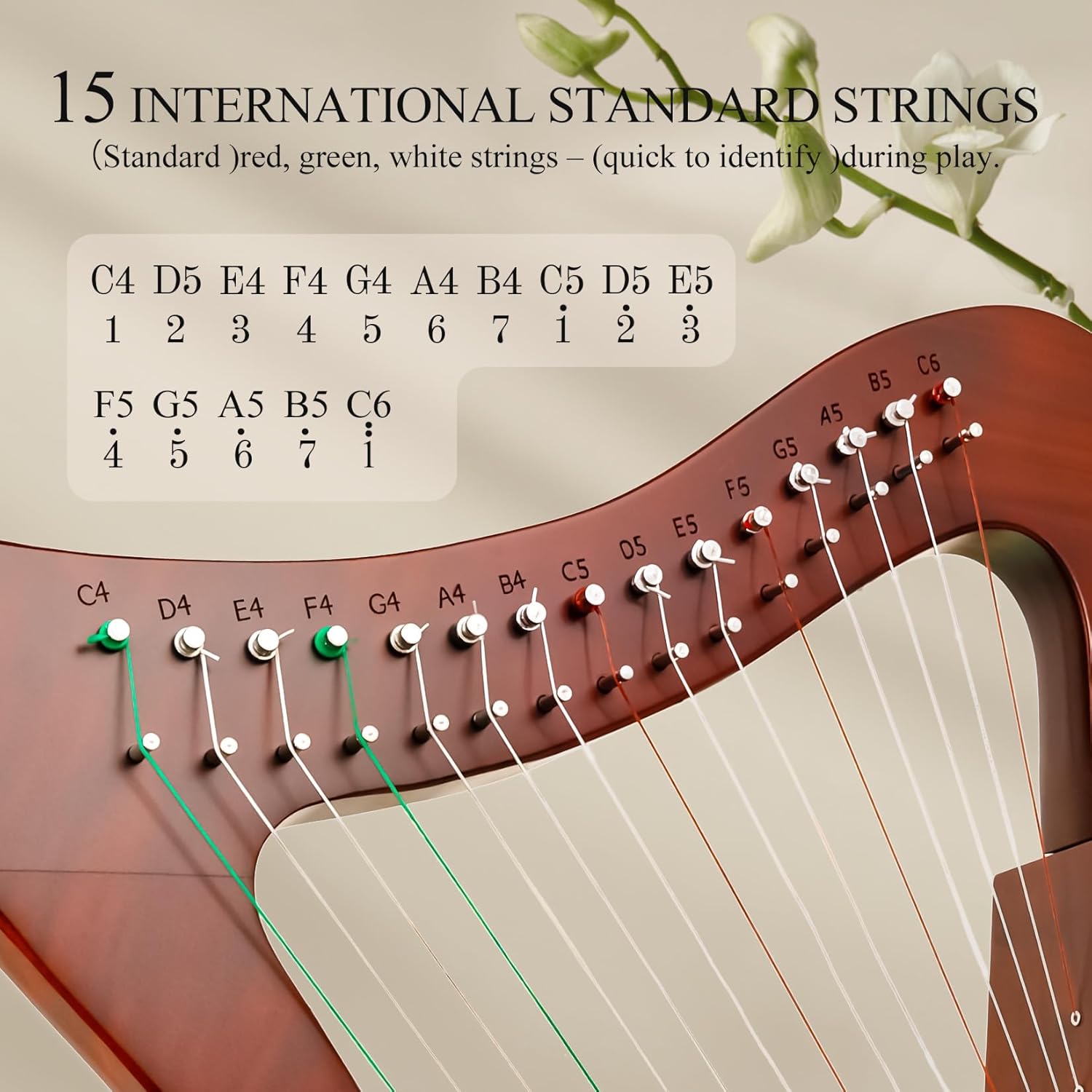 Lyre Harp, 23 Inches 15-String Zelkova Lyra Harp Kit, Stringed Musical Instruments with Tuning Wrench Gig Bag Instructions Extra Strings for Beginners Adults