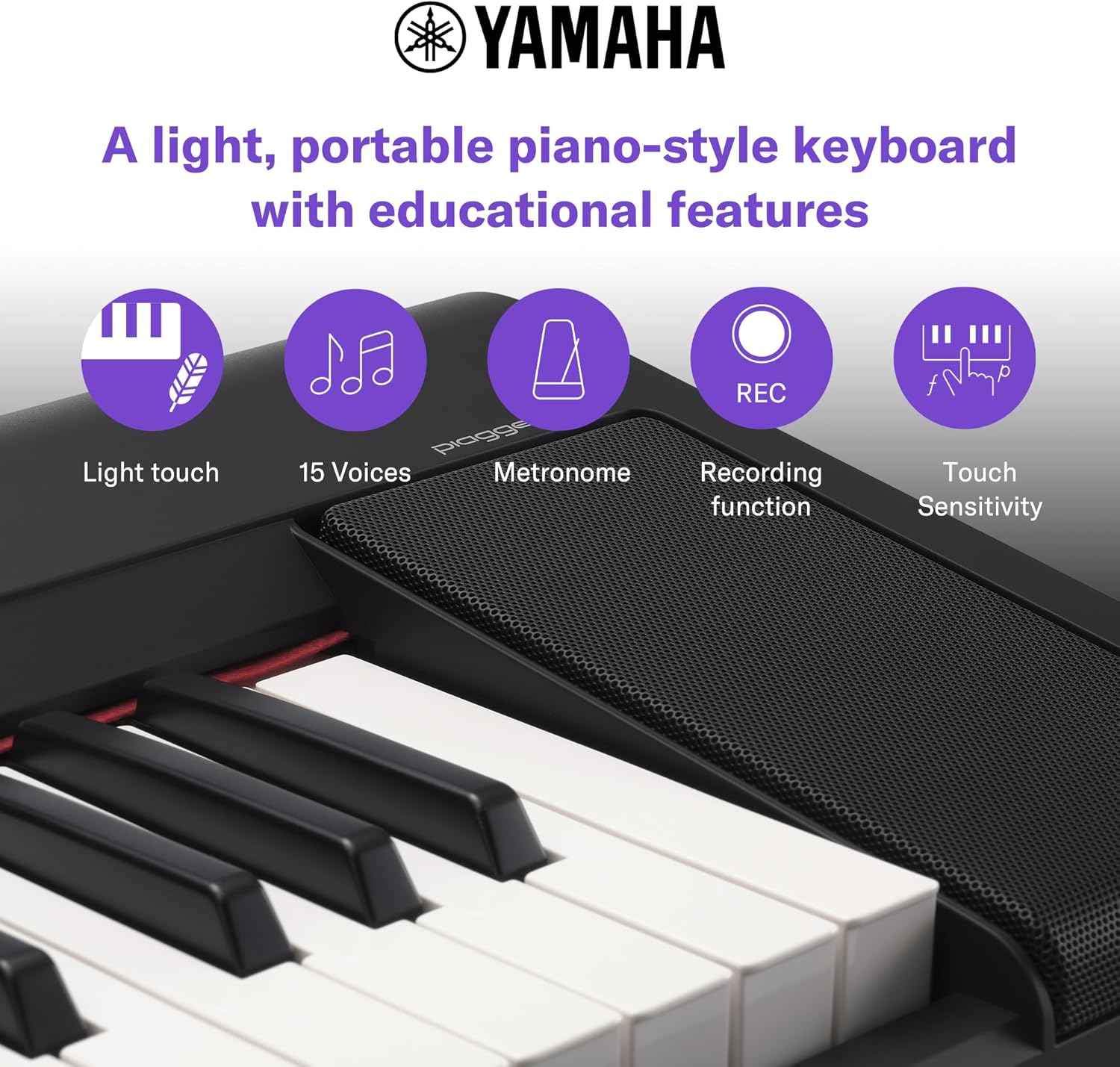 Yamaha Piaggero 61-Key Ultra-Portable Digital Piano, Touch Sensitive Keys, Metronome, Recording Function, Black NP15B