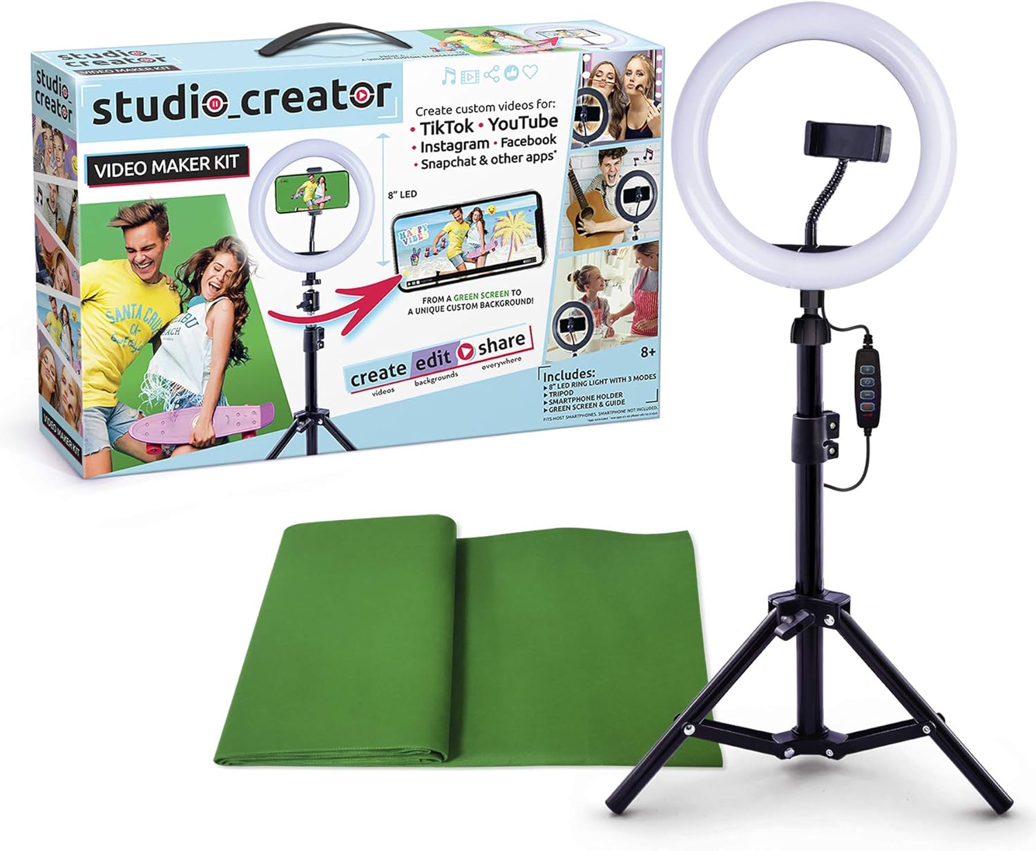 So DIY TikTok Instagram YouTube Ring Light with Green Screen and Phone Mount Tripod. Studio Creator Influencer Video Creator Kit