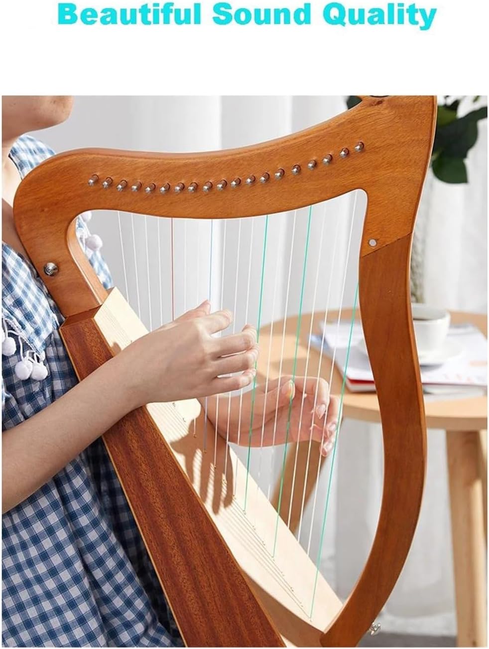 Lyre Harp Set Harp 19/23 String Lyre Harp Instrument 19 Half Key Lyre Harp Solid Wood Veneer Mahogany Lyre String Instrument(19 String)