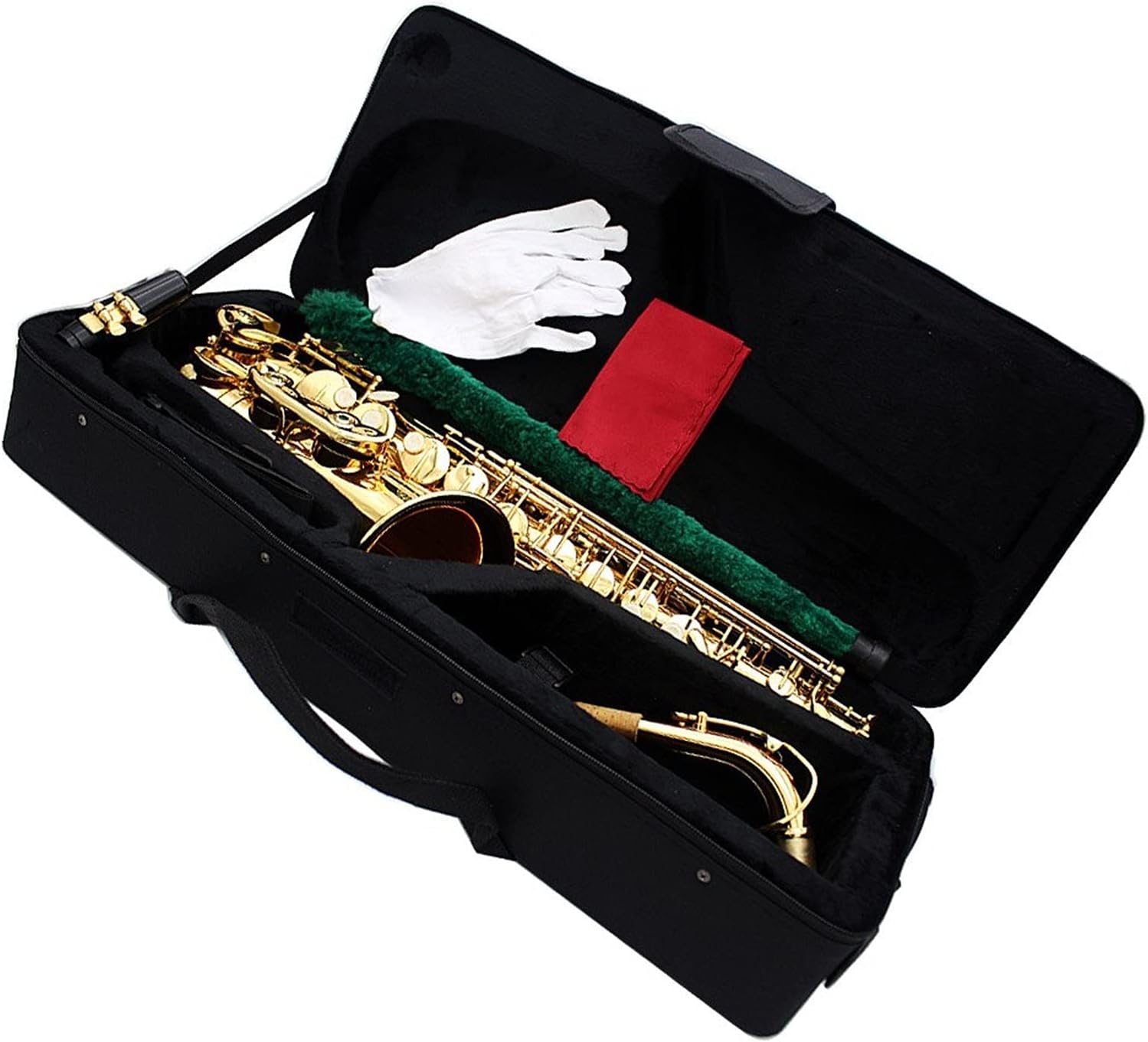 EB Be Alto E Saxophone Flat Brass Carved Pattern Plastic Mouthpiece with Gloves Cleaning Cloth Brush Straps Student Saxophone (Color : Gold)