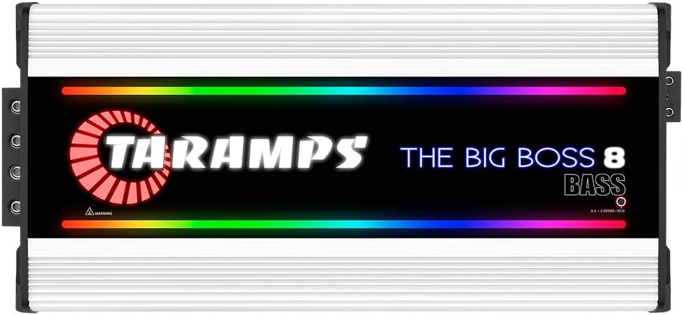 Taramps The Big Boss 8 Bass White Version Monoblock Amplifier RGB Effects 0.5~2 Ohms 8000 Watts Rms Multi-Impedance Car Audio System Class D, Smart 8k