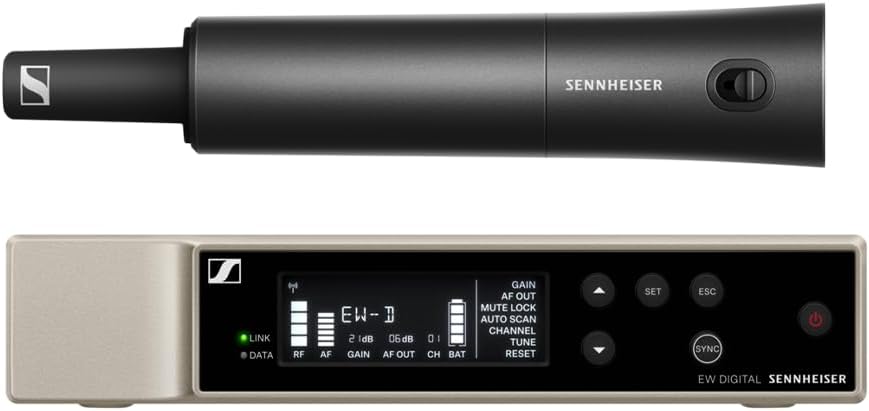 Sennheiser Wireless Handheld Base System Bundle with 4 AA Batteries & Cloth EW-D SKM-S (R4-9) Digital Wireless System with Handheld Transmitter, Receiver, Rack Kit & Accessories (552-608MHz)