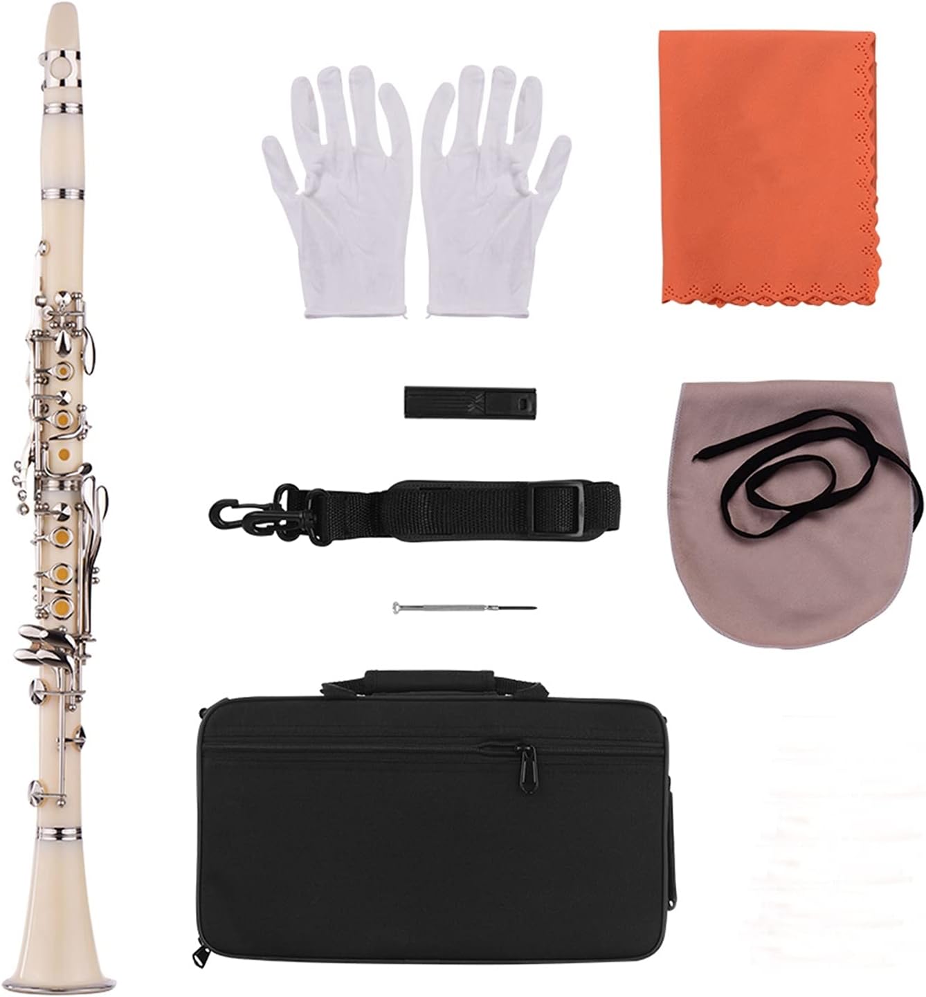 Standard Clarinet ABS 17-Key Clarinet Bb Flat with Case Gloves Cloth Reed Case Reeds Accessories Woodwind Instrument Beginner Clarinet (Color : White)