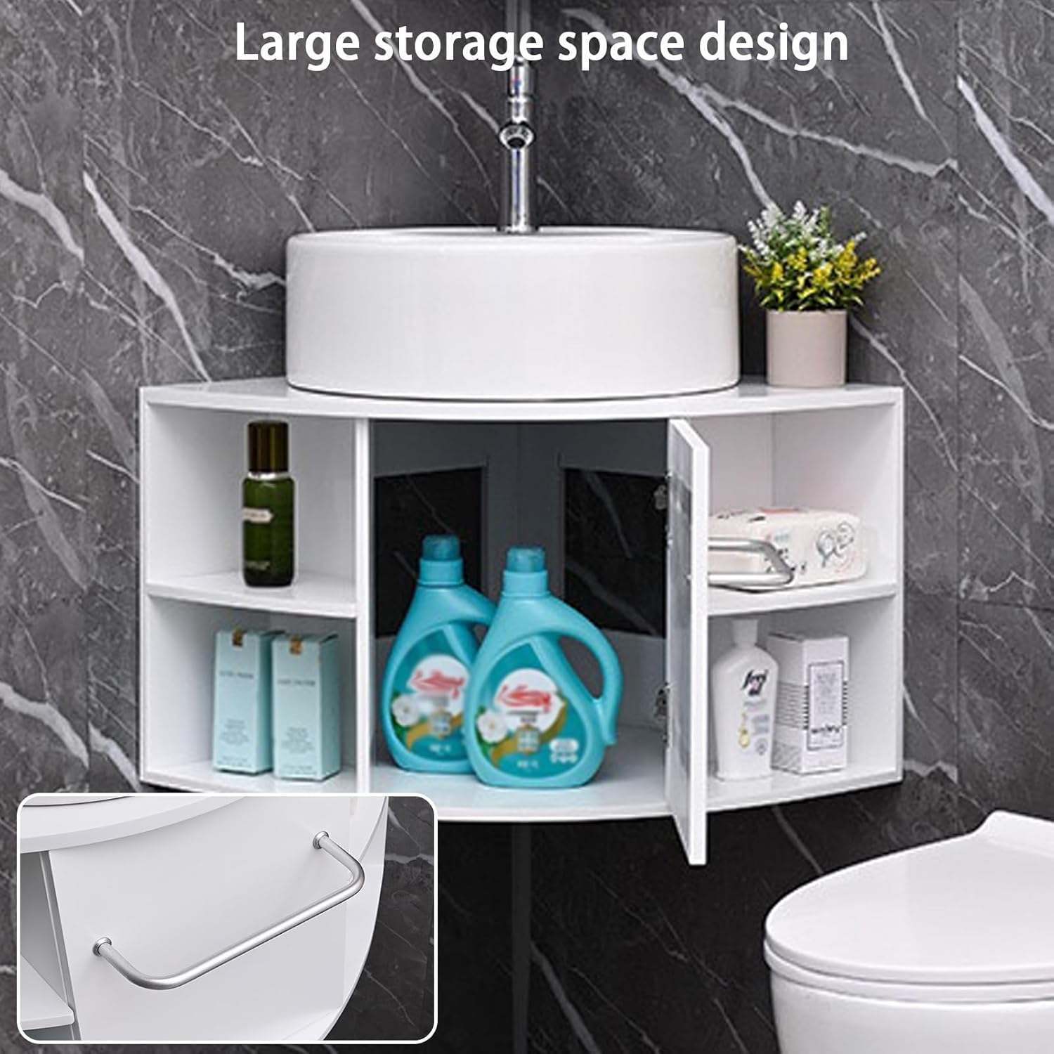 Corner Bathroom Sink, Wall Mount Corner Bathroom Vanity, Ceramic Sink Cabinet with Storage Container, Triangle Shaped Wash Basin for Home(50cm/19.6in)