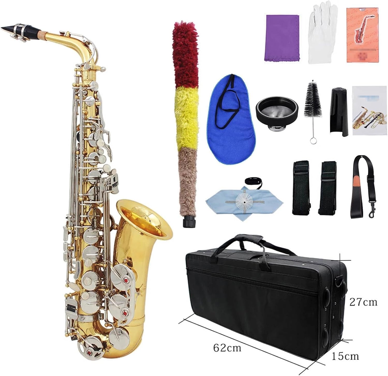 Saxophone Sax Glossy Brass Engraved Eb Natural White Shell Button Wind Instrument With Case Mute Gloves