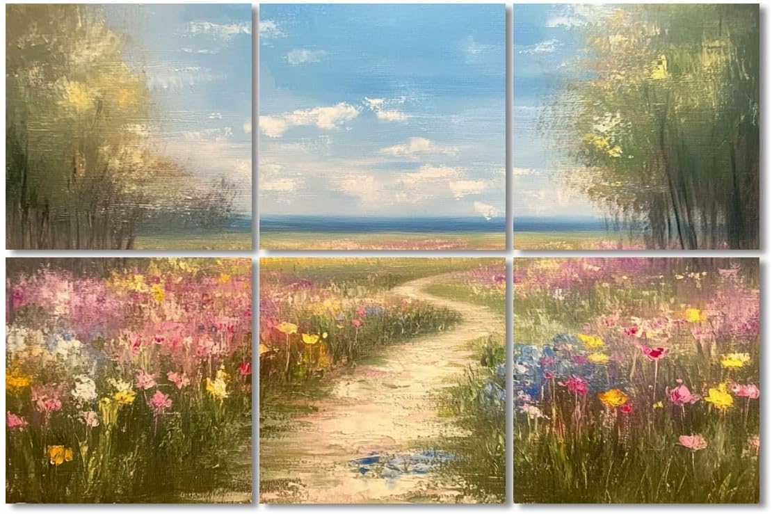 6 Pack Art Acoustic Panels Sound Absorbing Framed Flowers Art Colorful Wildflower Field Nature Spring Landscape Decorative Soundproof Wall Panels Self Adhesive for Recording Studios Office 72