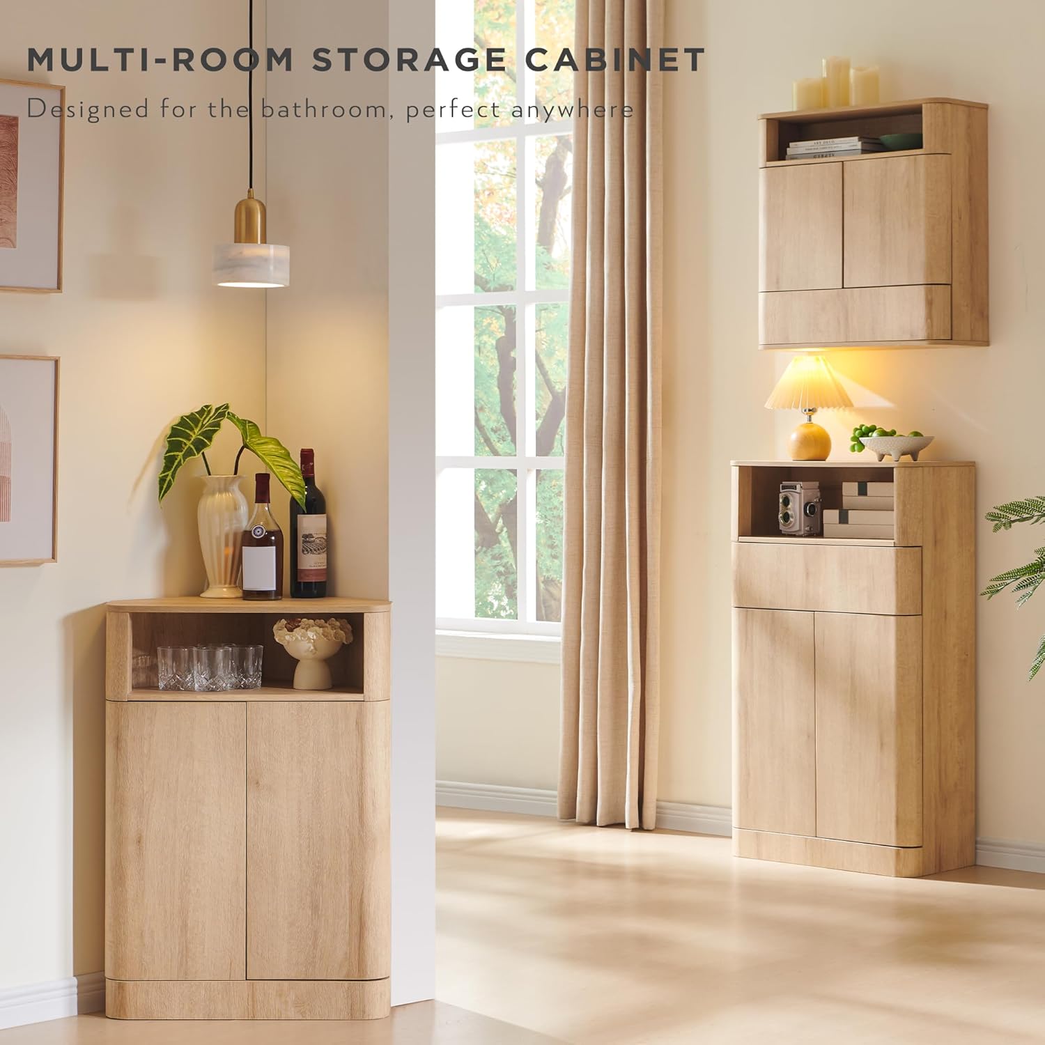 ACCOHOHO Modern Small Corner Cabinet with Adjustable Shelf and Magnetic Push Latch, 32