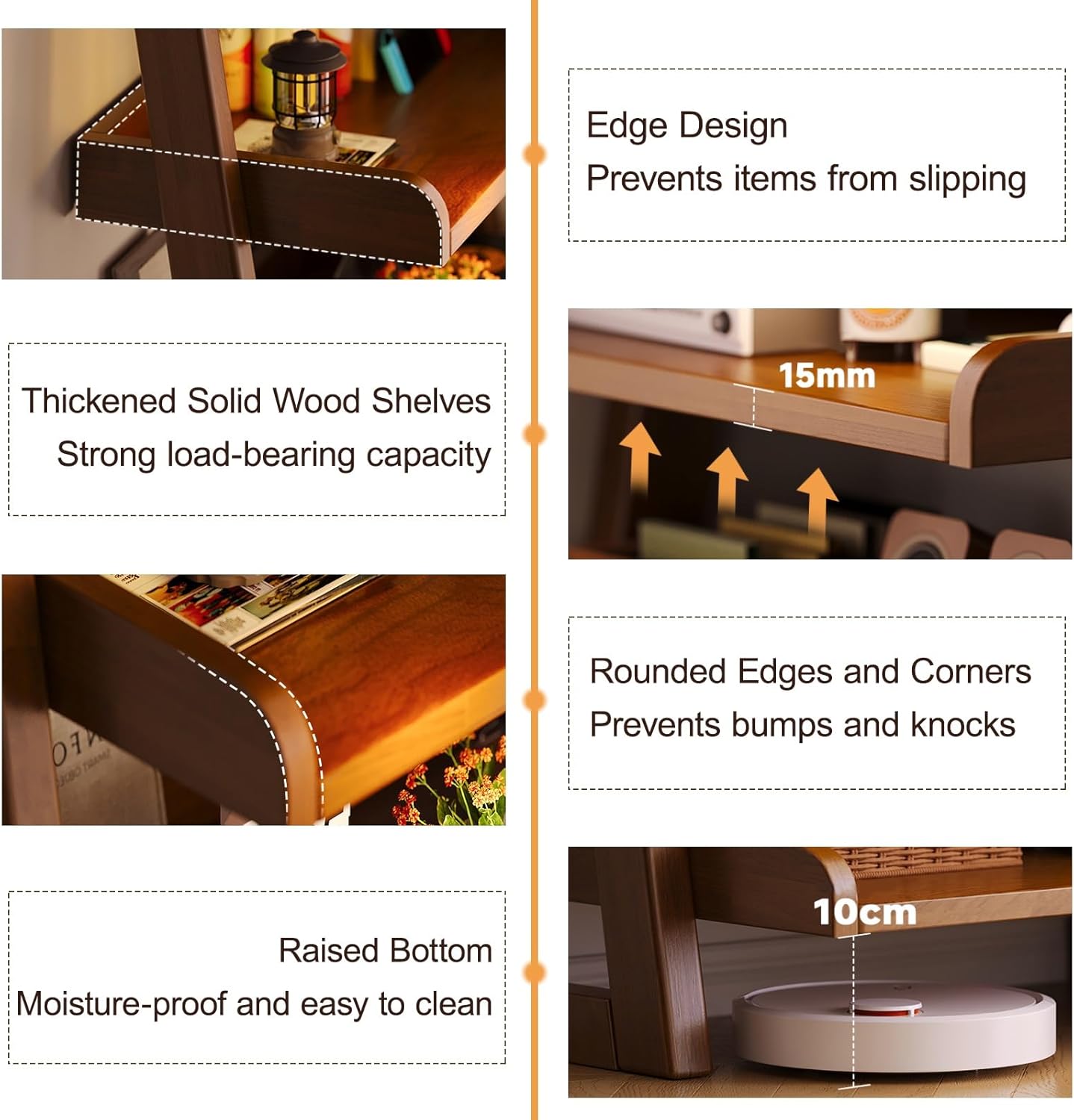 Ladder Open Storage Bookshelf Freestanding Display Rack Shelving Unit, Space-Saving Wooden Bookcase Narrow Book Shelf Organizer for Small Space(Brown,140cm/55in)