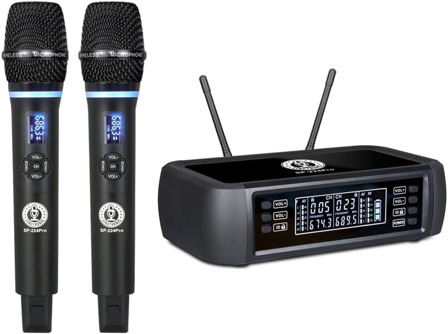 SINGTRONIC SP-224Pro Rechargeable Digital Wireless Microphone System | Built-in Lithium Battery, Anti-Howling, No Power Outlet Needed, Hands-Free Karaoke Mic for Outdoor Use