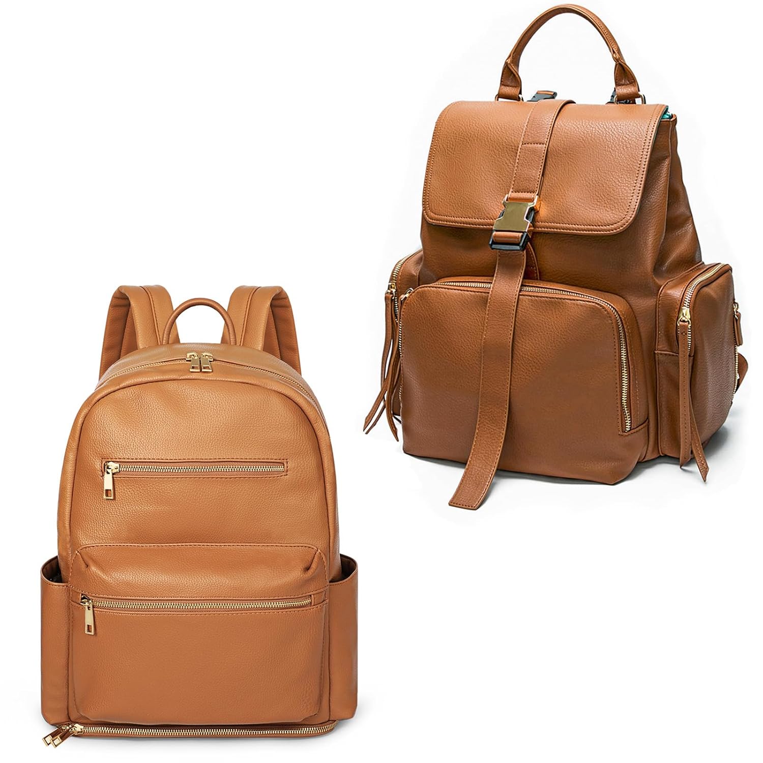 MOMINSIDE Diaper Bag Backpack, Leather Backpack Fit Most Breast Pumps, Travel Baby Bag, Baby Registry Search, Large Capacity, Wet Dry Bag, Changing Pad, 4 Insulated Pockets