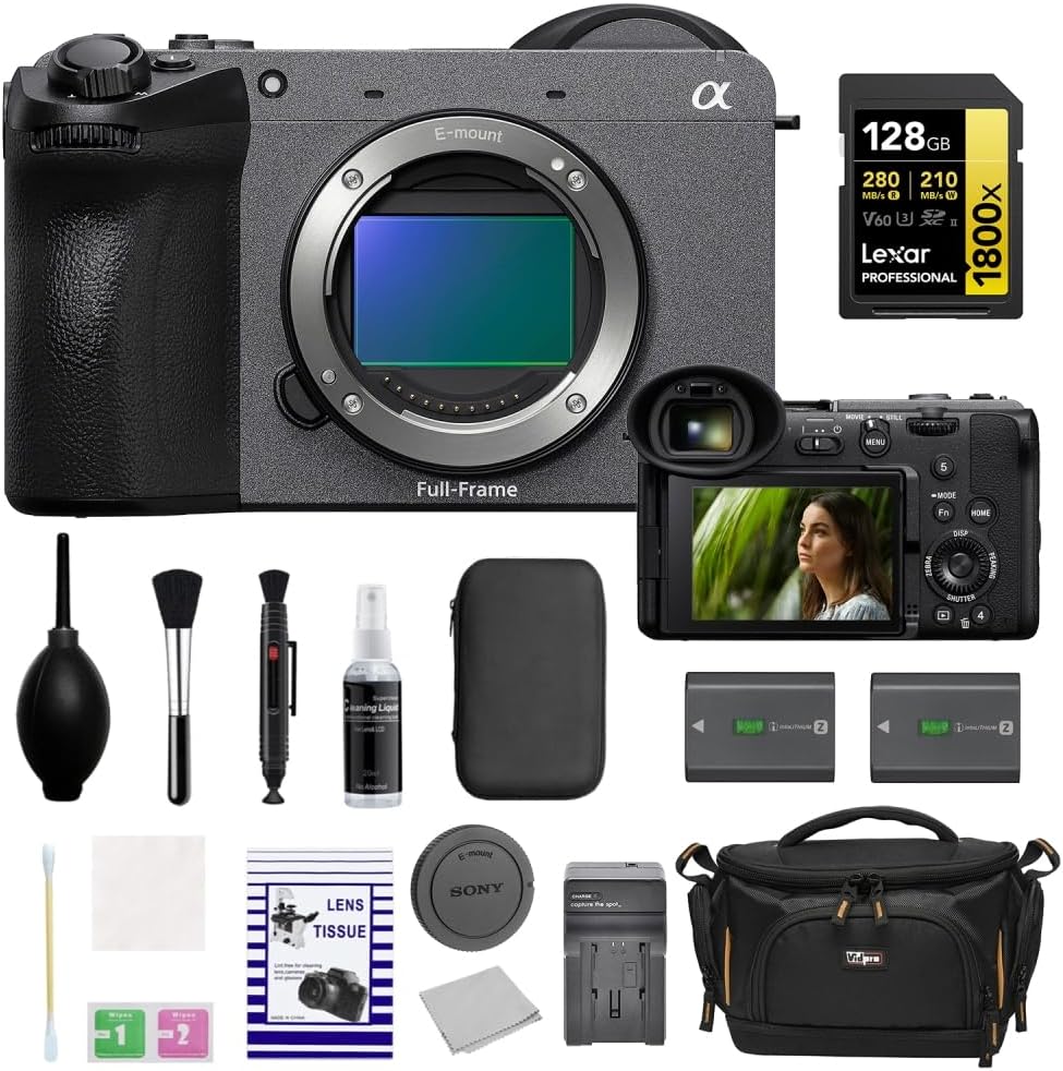 Sony FX2 Digital Cinema Camera with 128GB Professional UHS-II SDXC Card + Extra Battery + Charger + Cleaning Kit + Camera Bag + Cloth (7 Items)