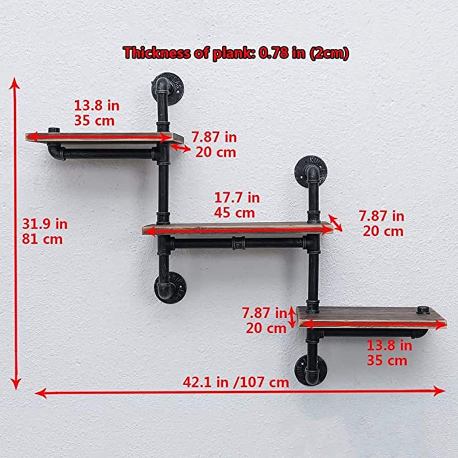 Retro Industrial Pipe Wall-Mounted Corner Stand, Rustic Utility Storage Shelves, Wood Storage Floating Shelves, Home Bookshelf Shelf