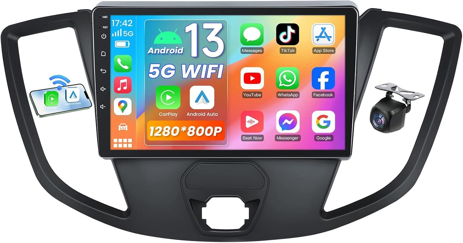 4Core 64GB ROM Car Radio Stereo for Ford Transit 150 250 350 2015 2016 2017 2018 2019: 9 inch 1280 * 800 Touch Screen 5GWiFi Wireless Carplay & Android Auto HD Backup Camera GPS Navigation SWC FM BT