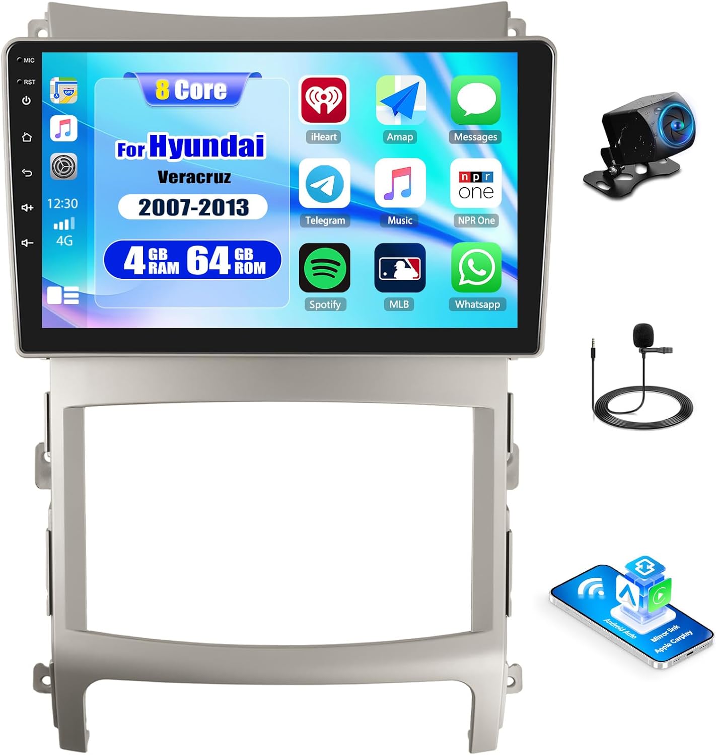 CAMECHO 4G+64G 8 Core Android 13 Car Stereo for Hyundai Veracruz 2007-2013 9