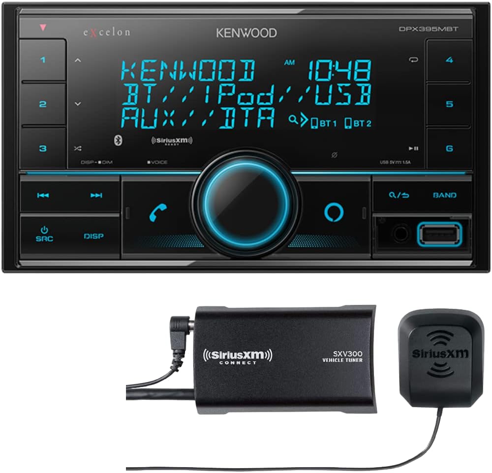 KENWOOD DPX395MBT Double DIN in-Dash Digital Media Receiver with Bluetooth (Does not Play CDs), Mechless Car Stereo Receiver, Amazon Alexa Ready - Black, Plus SXV300V1 SiriusXM Tuner