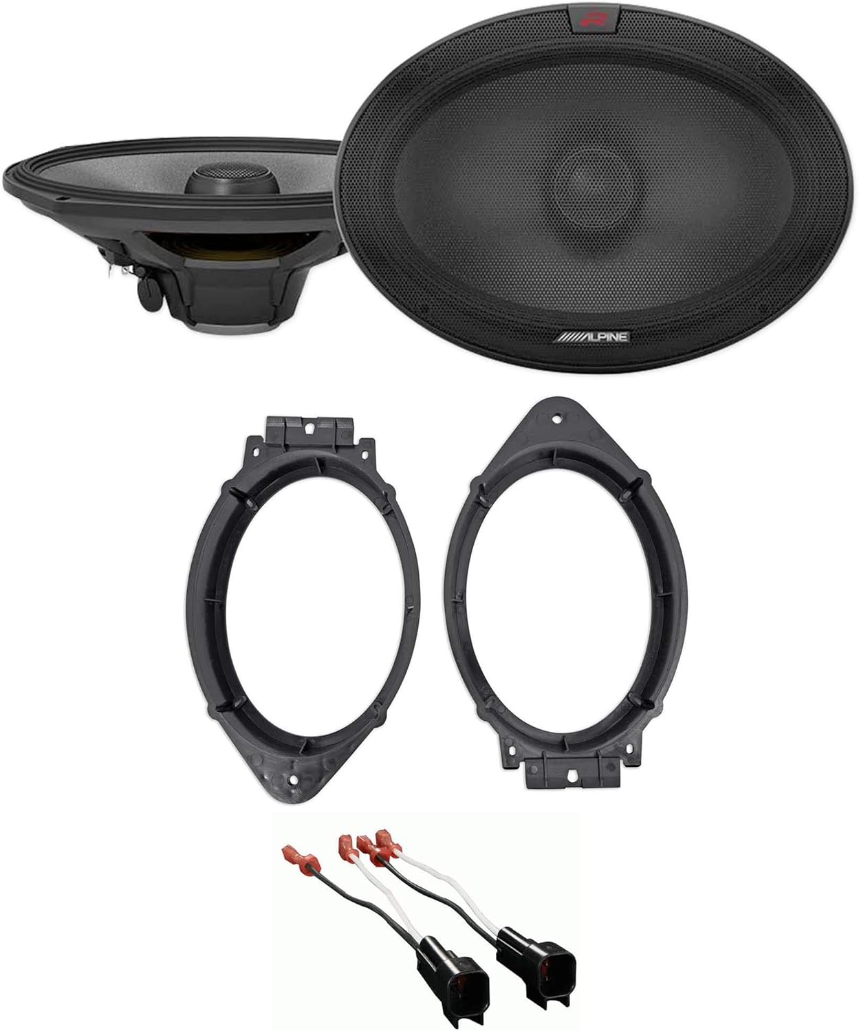 Alpine Pair R-S69.2 300 Watt 6x9 Car Audio Coaxial 2-Way Speakers Bundle with METRA 82-3004 6x9 Speaker Adapter Bracket Plate & Pair R-S69.2 300 Watt 6x9 Car 2-Way Speakers (3 Item)