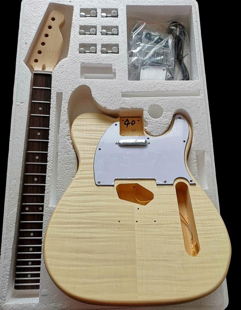Maple Tiger Pattern Maple Electric Guitar Basswood Body Neck Rosewood Fingerboard DIY Combination Unfinished Guitar Body (Color : 20)