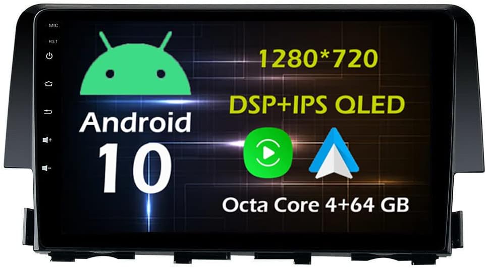 9'' Android Car Stereo Radio for Honda Civic 2015-2019 Octa Core Android 10.0 HD Touchscreen Headunit supports GPS Navigation Carplay Android Auto Bluetooth SWC DSP DSP AHD Backup Camera-4+64