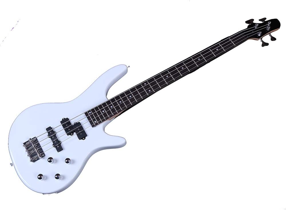Exquisite Stylish IB Bass Guitar with Power Line and Wrench Tool (White)