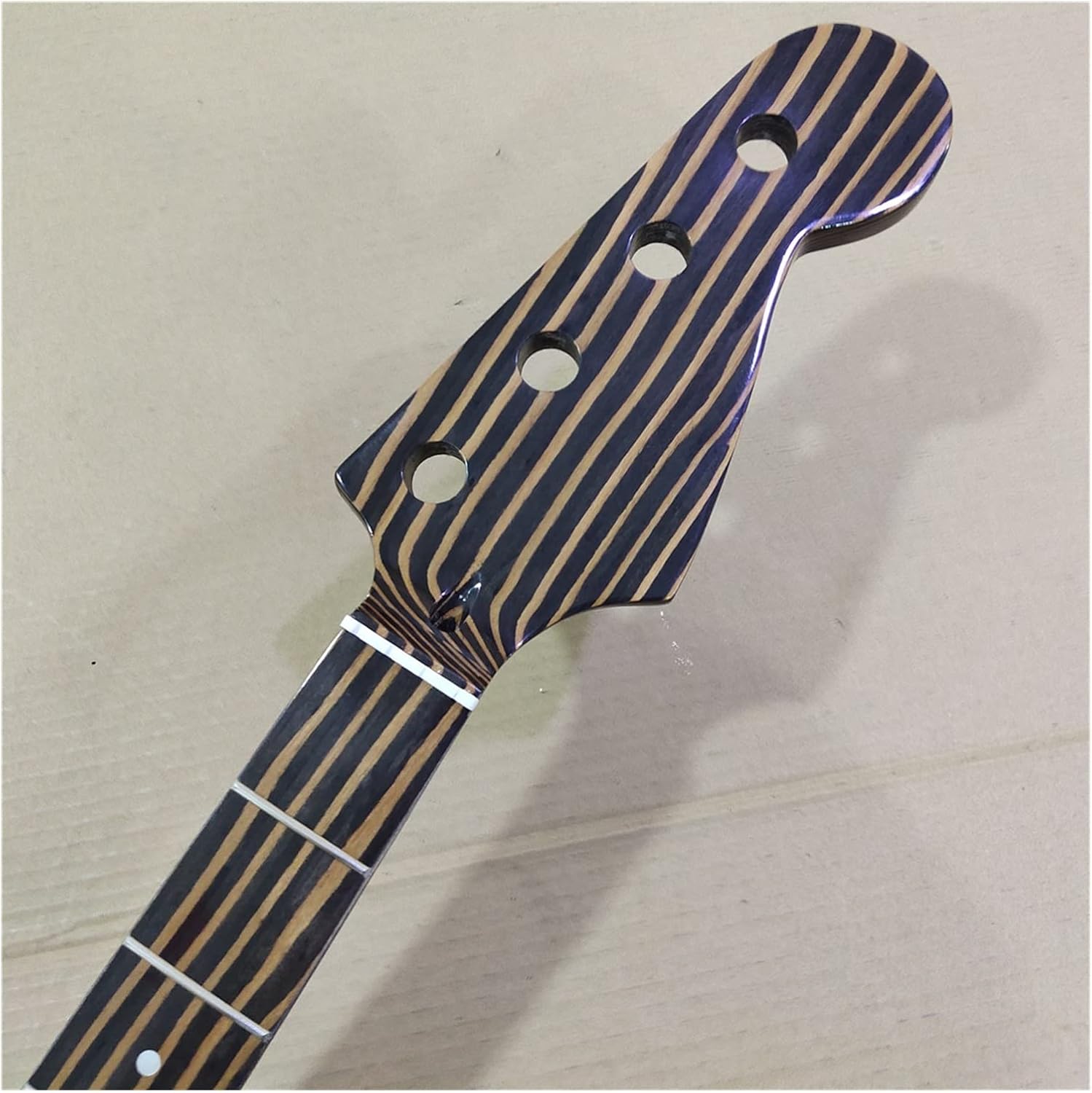 4 String Zebra Wood 20 Frets P Bass Guitar Neck Replacement 34 Inch Electric Guitar Neck