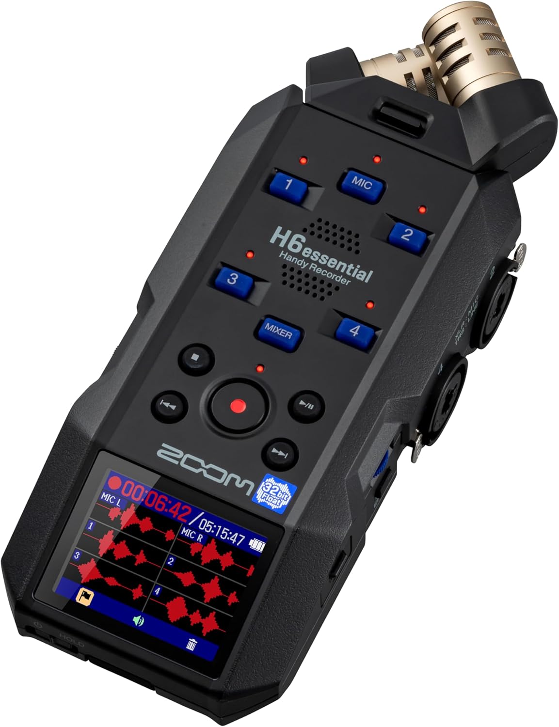 Zoom H6essential with 32-Bit Float, Accessibility, 6-Track Portable Recorder, Stereo Microphones, 4 XLR/TRS Inputs, Records to SD Card, USB Audio Interface, for Musicians, Podcasters, Filmmakers
