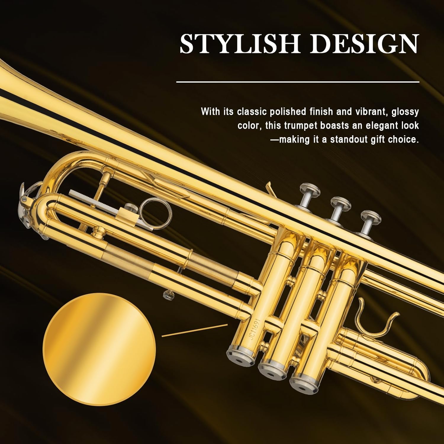 SONICAKE Bb Standard Trumpet, Student Trumpet Set for Beginner, Brass Trumpet Instrument with Hard Case, Cleaning Kit, 7C Mouthpiece and Gloves, Ideal Gift for School Band Orchestra, QTP-01, Golden