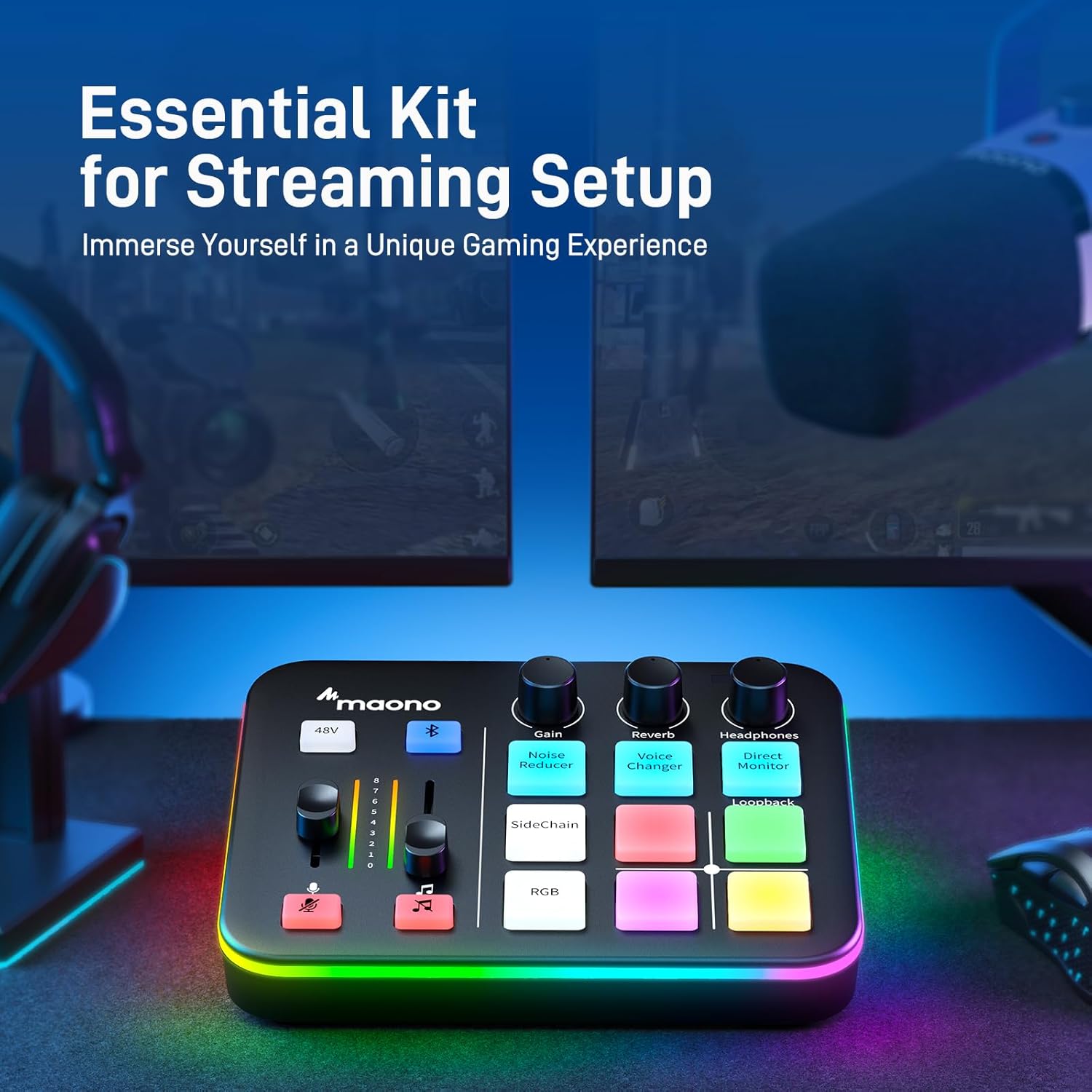 MAONO XLR/USB Dynamic Microphone and Gaming Mixer Kit, for Live Streaming, Podcasting, Content Create, Gaming