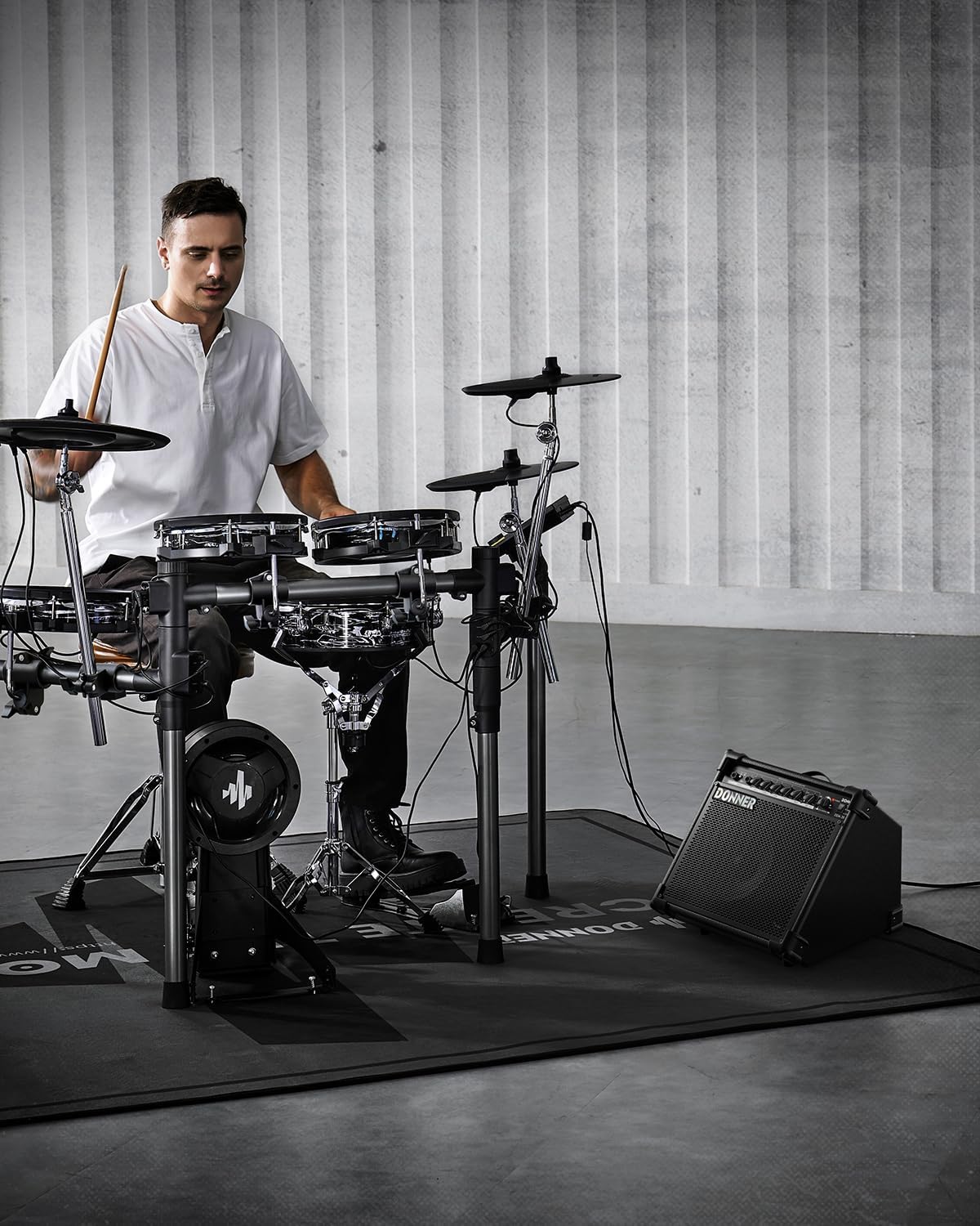 Donner 35-Watt Electronic Drum Amplifier DA-35, 2x8 Speakers, 2-Channel, 3-Band EQ, DI Out, Wireless Audio, Black, Compatible with Electronic Drum & Keyboard, Digital Modeling Amplifier