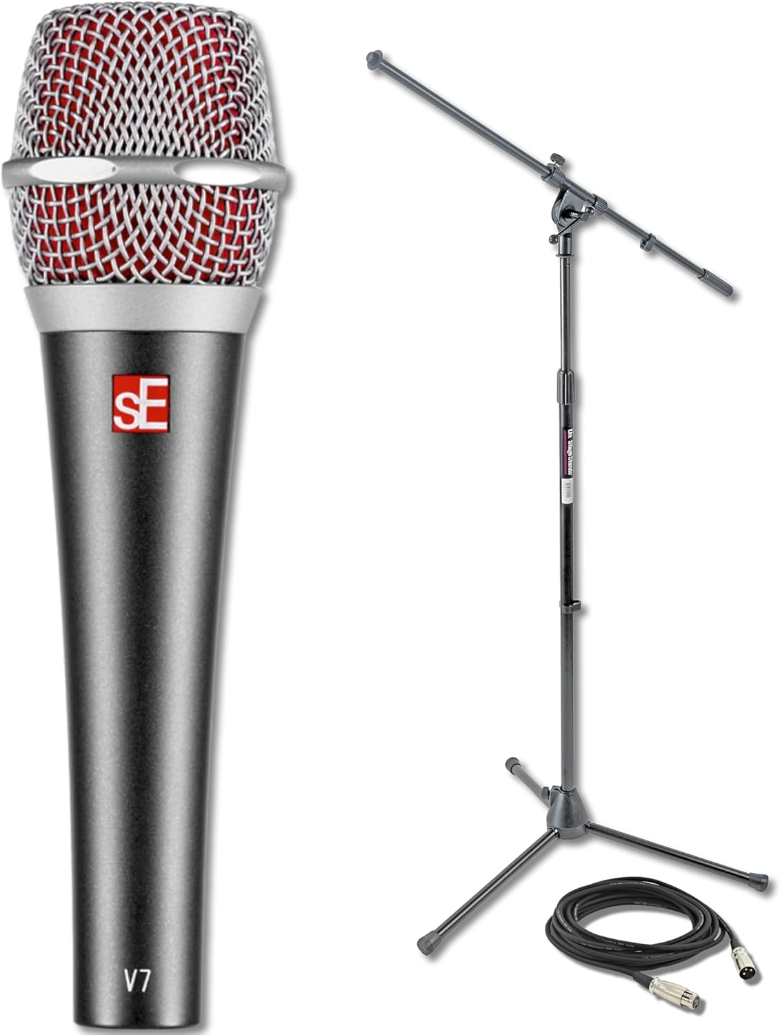 sE Electronics V7 Supercardioid Dynamic Handheld Vocal Microphone with Tripod Microphone Stand and XLR Cable