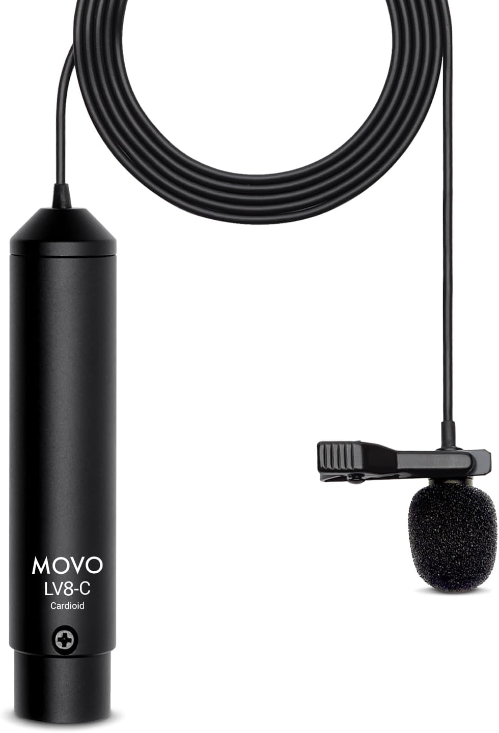 Movo LV8-C Broadcast-Quality XLR Lavalier Cardioid Condenser Wired Microphone with 12mm Mic Capsule for Accurate Voice Recording - Kit Includes Lapel Clip, Case and Windscreen