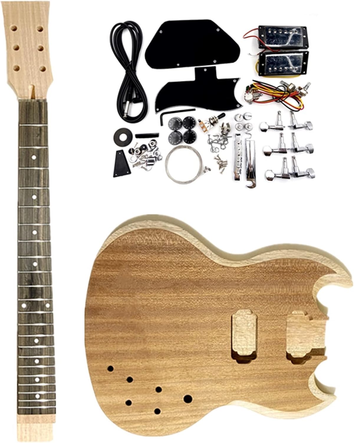 Electric Guitar Kit 2 Dual-Coil Pickups Unfinished DIY Wood Bodysemi-Finished Unassembled Kits Unfinished Guitar Set