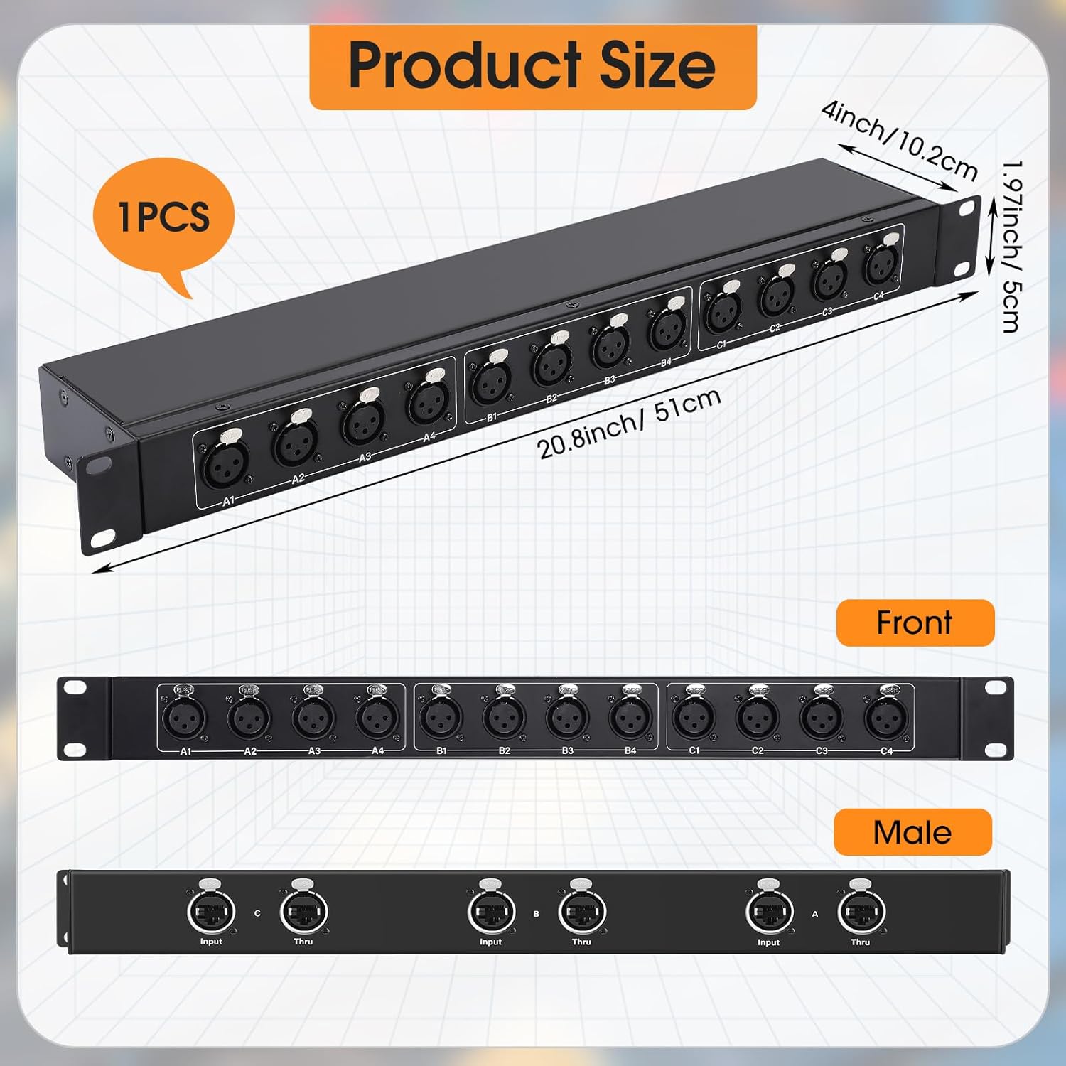 XLR Balanced Patchbay XLR Stage Box 12 Channel 3 Pin Multi Network Cable Extender for Stage Lighting and Home Recording Studio Compatible (Female)