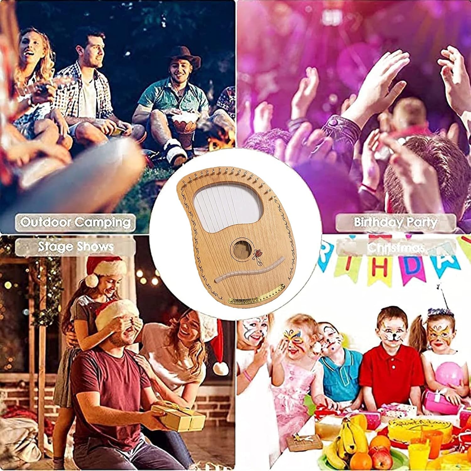 Hand Made Lap Harp, Lyre Harp 16 Metal Strings,Lute Guitar Mahogany Lyre Suitable Harp Instrument Mountain Dulcimer Best Gift For Music Lovers, Beginners, Children, Adult Harp