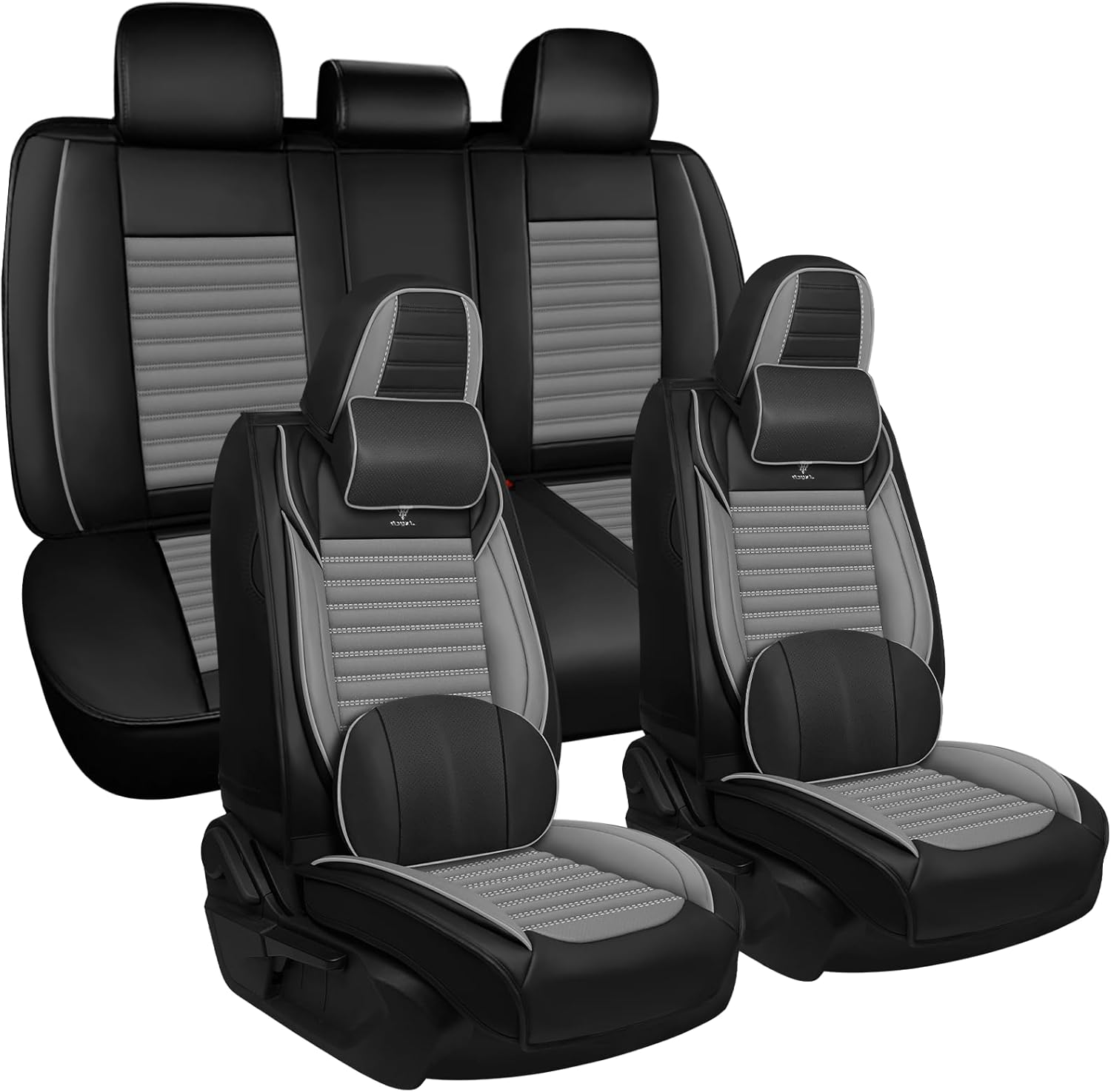 Seat Covers Full Set Fit for RAM 1500 2012-2025, Breathable and Comfortable Leather Car Seat Cover, Deluxe Waterproof Cushion Cover Auto Interior Accessories (Black Gray)