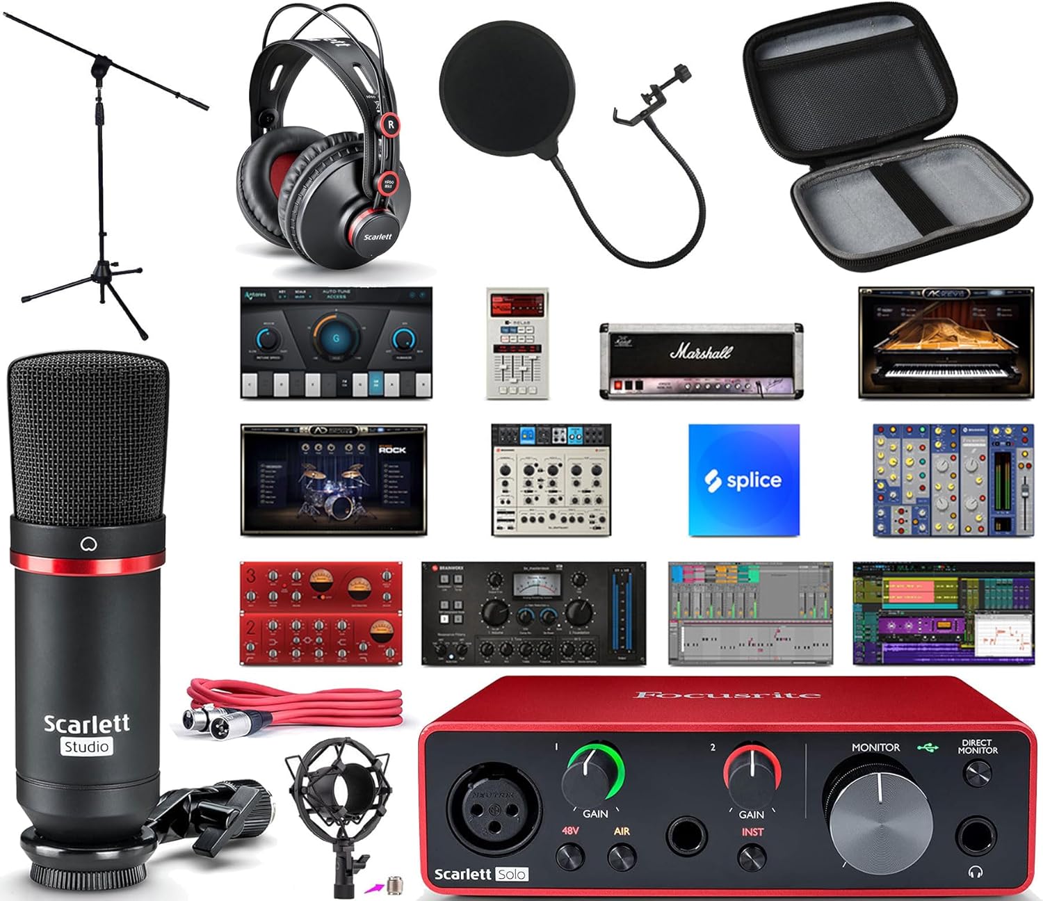 Focusrite Scarlett Solo Studio 2x2 USB Audio Interface Recording Bundle & Creative Music Production Software Kit For Singer's, Producer's, Songwriters, Guitarists, Podcaster + Ivation Hard Drive Case