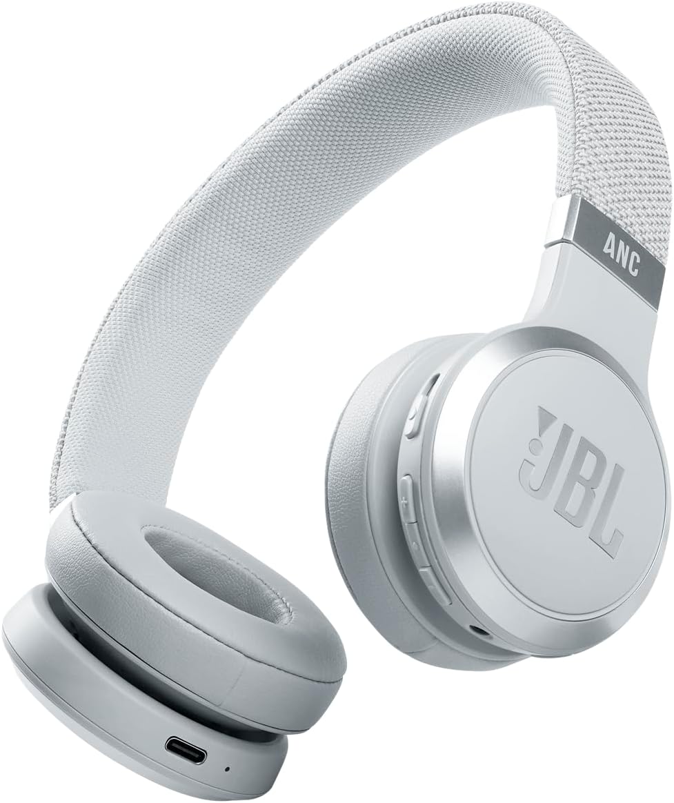 JBL Live 460NC wireless on-ear Noise Cancelling headphones with 50H battery, microphone for calls, lightweight and comfortable, and Alexa Built-in (Optimized for Android), iOS compatible (White)