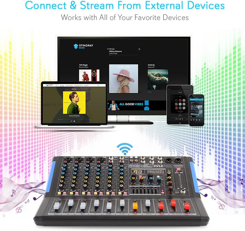 Pyle 8-Channel Bluetooth Studio Console Audio Mixer - DJ Sound Controller Interface w/ USB for PC Recording, XLR Mic Input, 48V Phantom Power, RCA Input/Output for Professional & Beginners- PMXU88BT