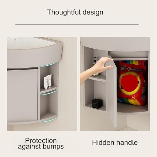 Triangle Wall Mount Corner Sink, 45cm Ceramic Vanity with Storage, Mirror & Faucet - Space-Saving Solution for Small Bathrooms & Kitchens