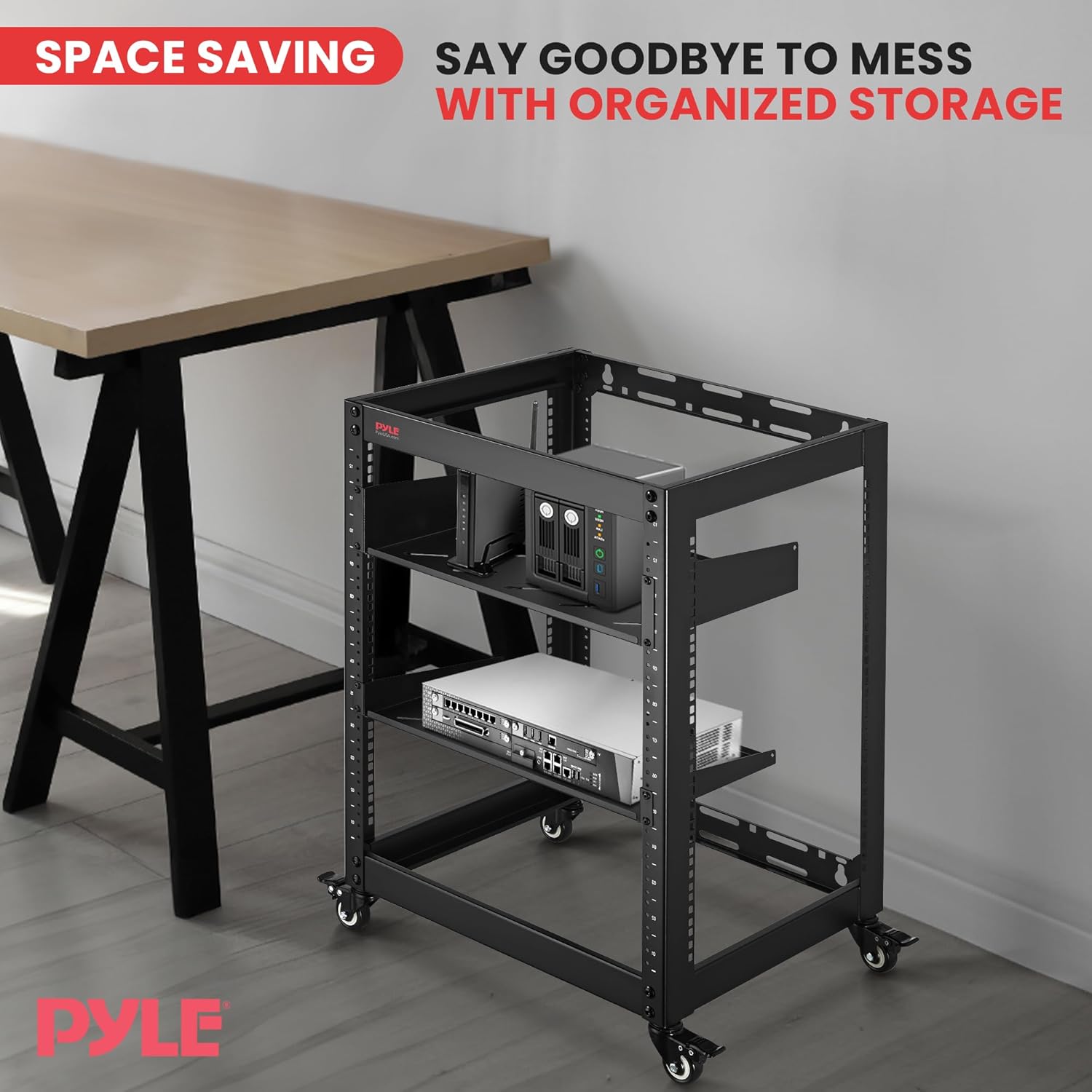 Pyle 15U Server Rack Network Cabinet - Open Frame Rack, Wall Mountable Heavy Duty Designs for Servers & AV Gear | Compatible with 19