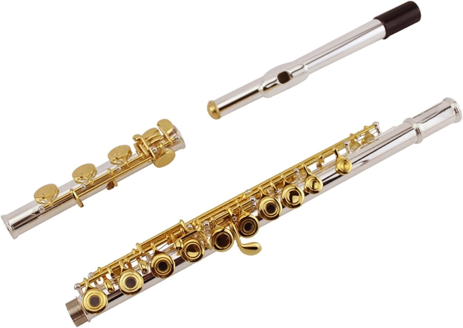 Flute Set C-Flat 17-Hole Open-Hole Silver Body with Gold-Plated Keys Professional Flute Instrument
