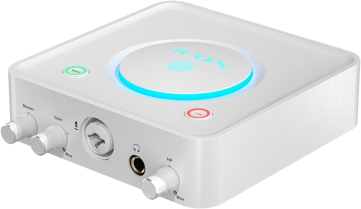 iCON Pro Audio USB Audio Interface Sound Card, Professional Recording Interface for PC Mac, Wired USB Audio Interface for Studio Recording – U Solo White