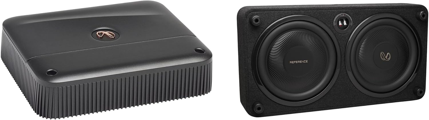 Infinity REFERENCE1200SSL Single 12” Thin Enclosure with Passive Radiator with Infinity Reference-6001A Mono, 600w X 1 Amplifier with Bass Knob