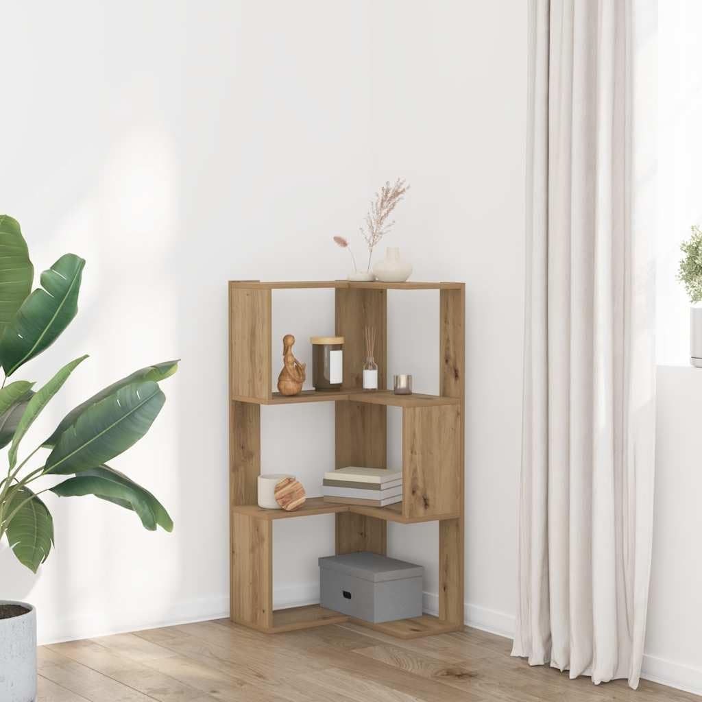 3-Tier Corner Bookcase Shelf, Engineered Wood Storage Cabinet for Living Room, Bedroom, Office, Maximizes Space with Wall Mount Safety